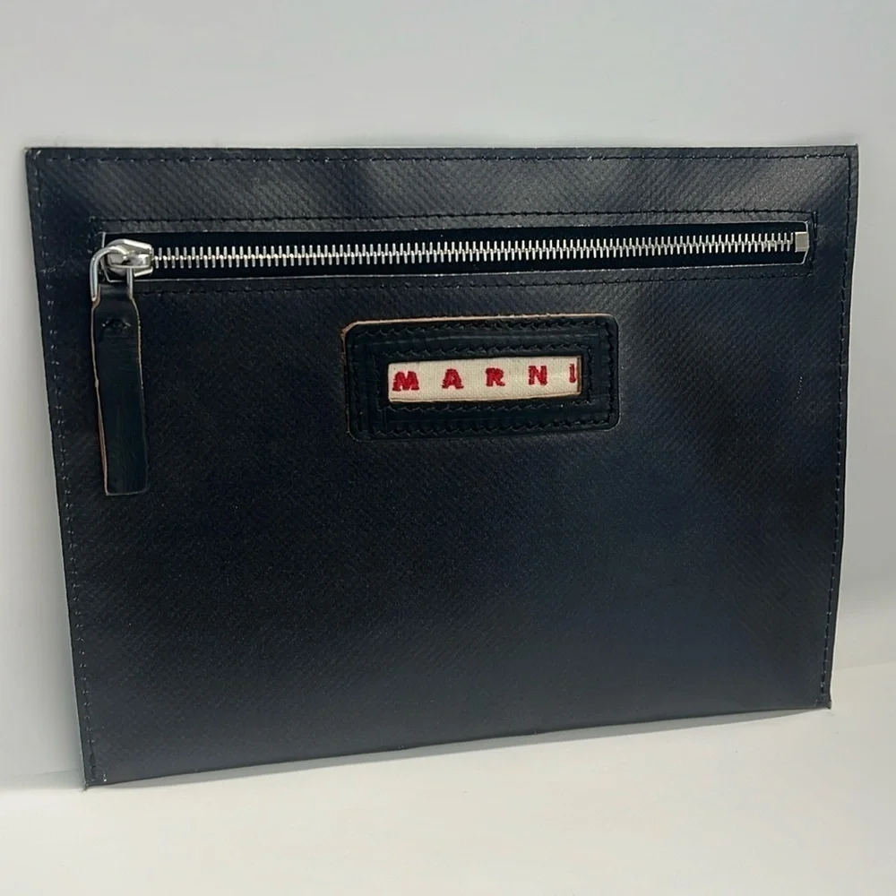 Marni Zip Flat Leatherette Zip Pouch Clutch Bag